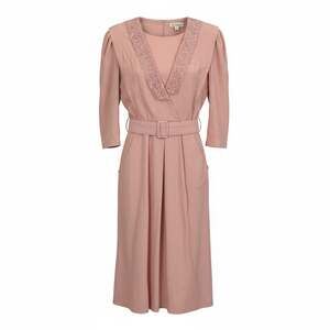 Vintage S.L. Petites Dusty Rose Belted Midi Dress with Crochet Lace Trim